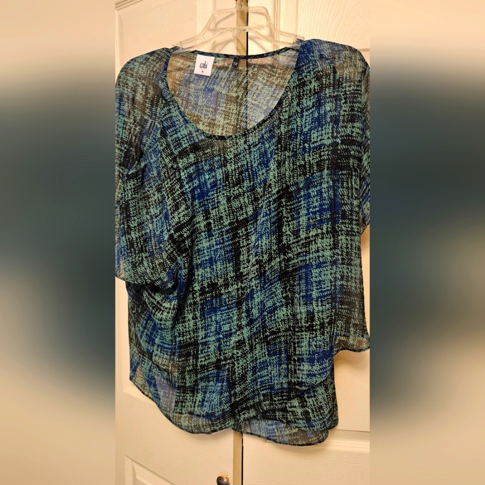 Cabi layered green amd black blouse